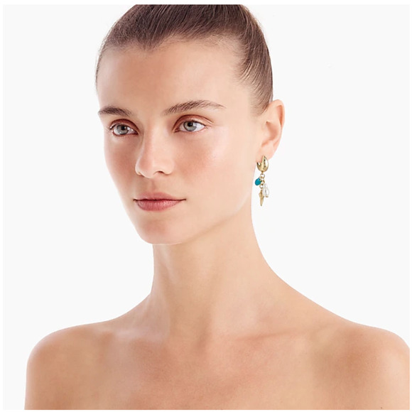 NWT J. Crew Gold/Pearl/Shell Beachcomber Mismatched Earrings - Picture 3 of 8
